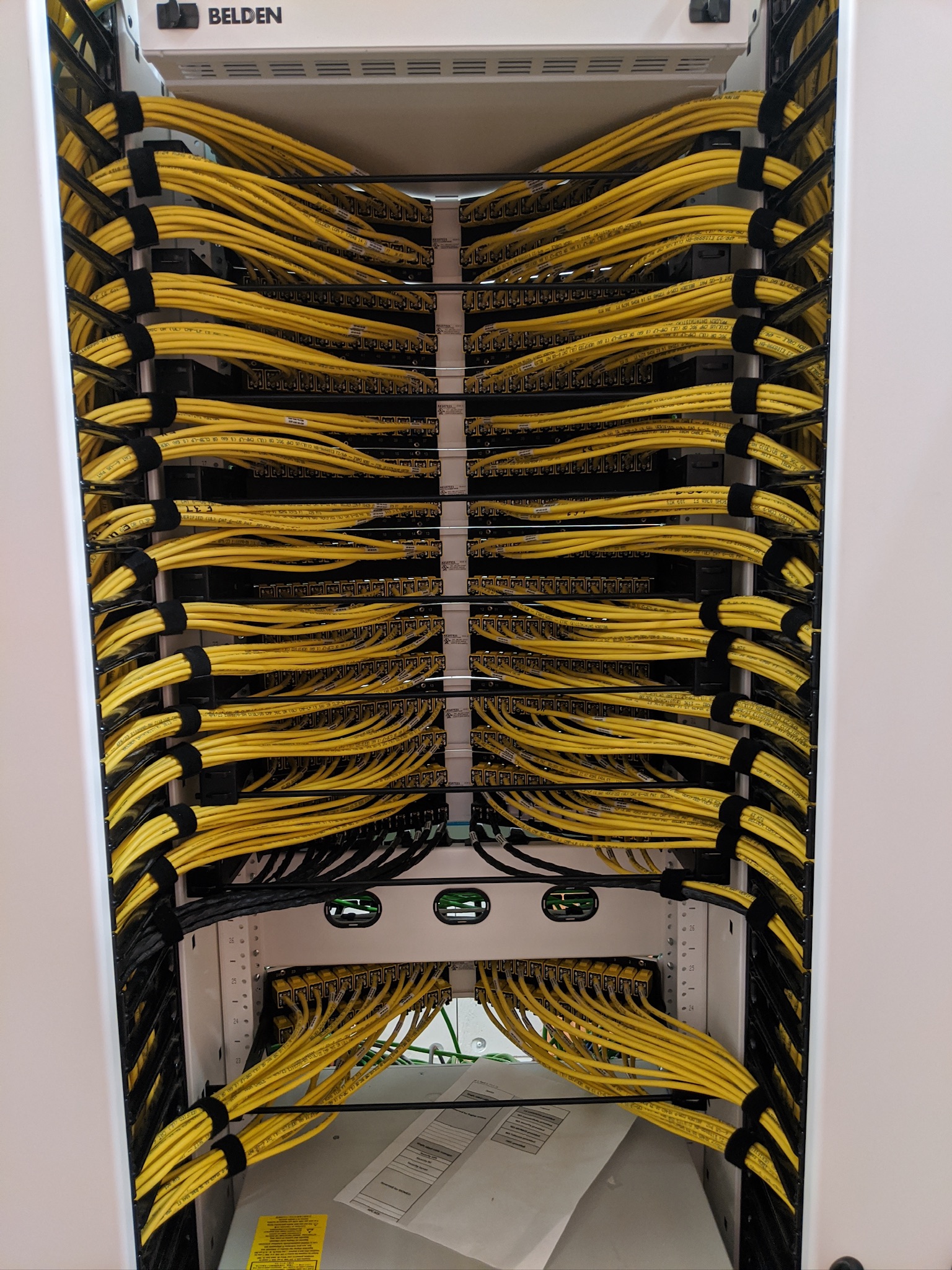 Structured network cabling in a commercial server rack